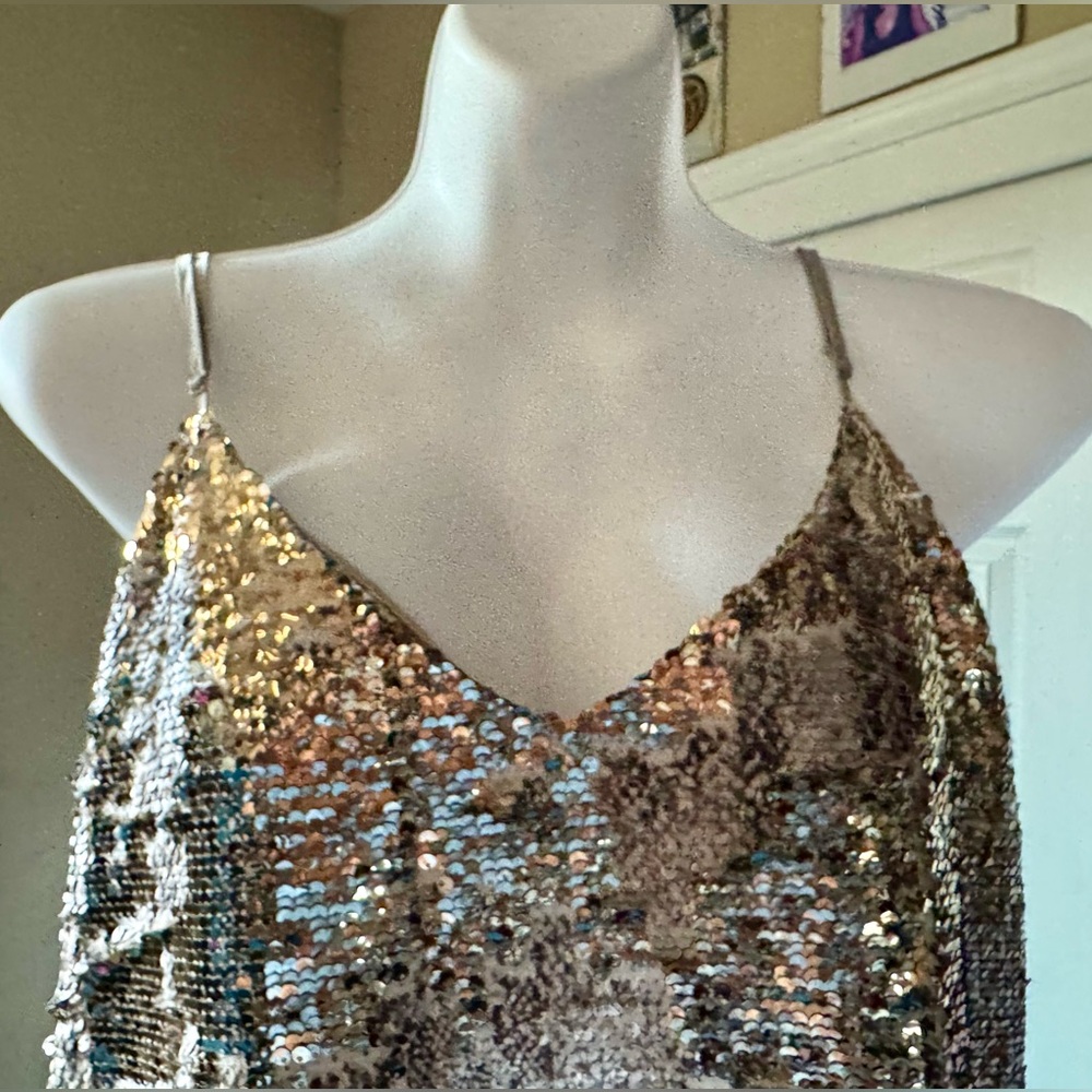 NWT Cupcakes and Cashmere sequin snake gold tank slip dress Large CJ408563